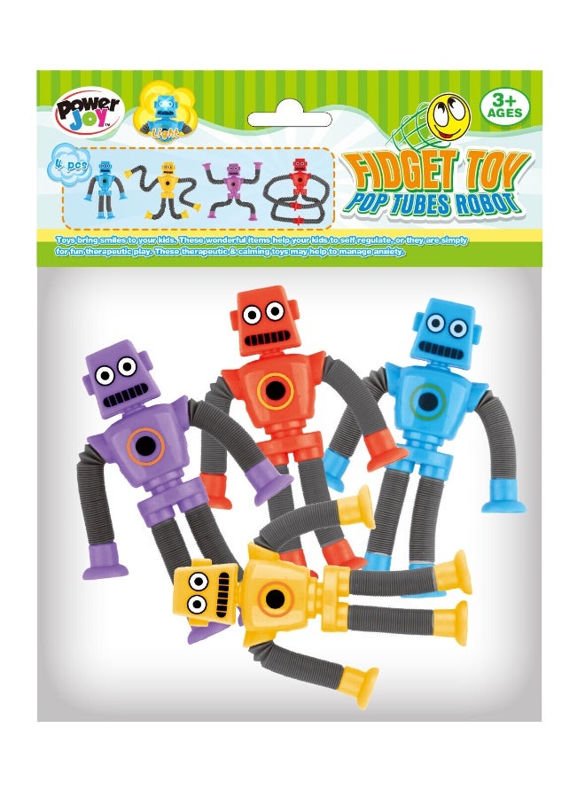 Power Joy Fidget Toy Pop Tubes Robot 4-Pieces, Assorted 1 Piece (Style & Color May Vary) | Develops Sensory Skills | Entertaining Toy | Pop-It Keychain | Squeeze Toy | Stress Relief Toys for Kids - Image 2